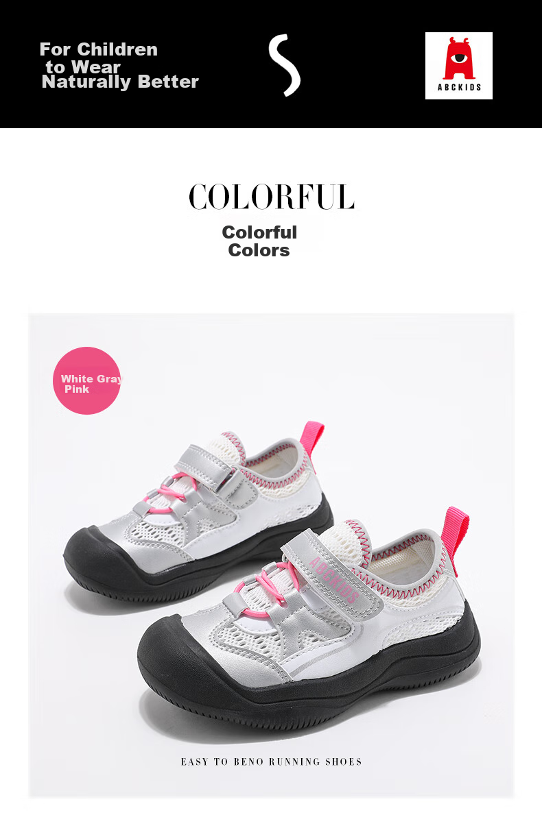 ABC KIDS Children's Shoes, Summer Kids Mesh Shoes, Little Girls' Sneakers, Big Kids Running Shoes, 3292 White/gray Rose, Size 35 3