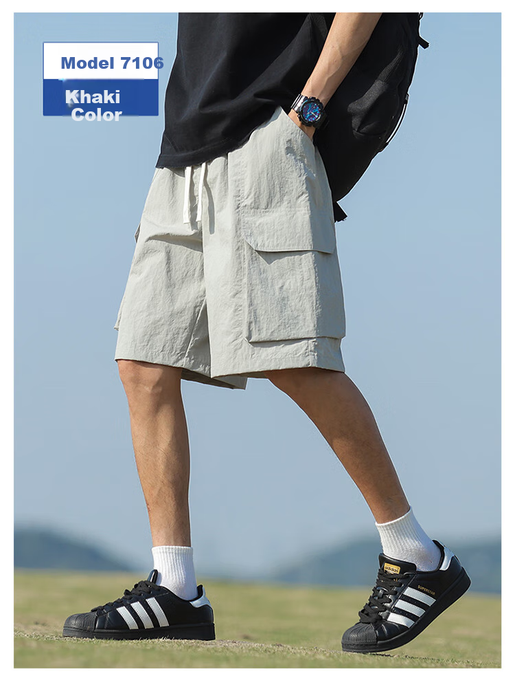IZEXX Men's Cargo Shorts, Summer Fashion Versatile Large Pocket Simple Solid Color Sports Knee-Length Pants IZ706 Black 3XL 12