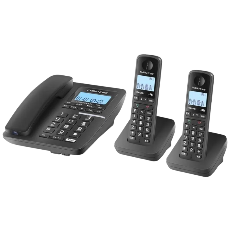 CHINO-E Digital Cordless Phone Wireless Landline Base Station with Handset Intercom One-Touch Dialing Hands-Free Fixed Phone W129 One-to-Two Black