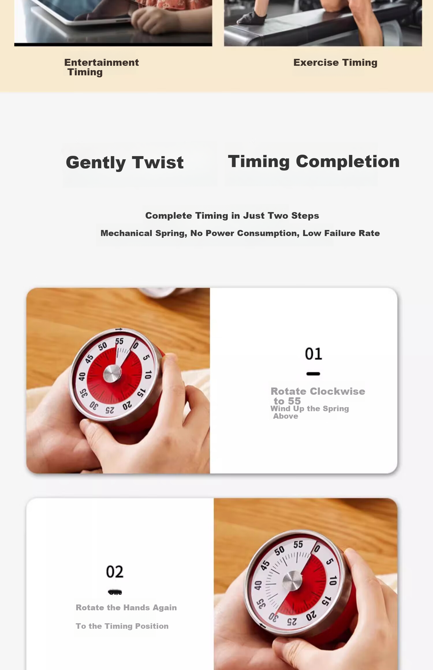 Deming Kitchen Timer Mechanical Core, Visualized Time Magnetic Timer, Kitchen Baking Countdown Timer 10
