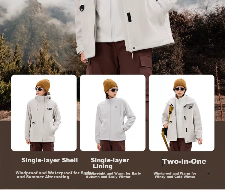 CAMEL Outdoor Waterproof, Windproof And Breathable Jacket for Men And Women, Three-In Fleece-Lined Warm Mountaineering Coat 21