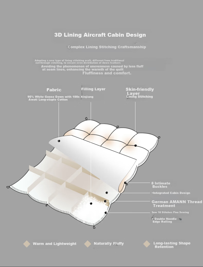 Sinuoman High-Quality 100% Imported 95% White Goose Down Duvet Insert, Comforter for Air Conditioning And Heating, 2.2*2.4m, 320g Filling, Gray 18