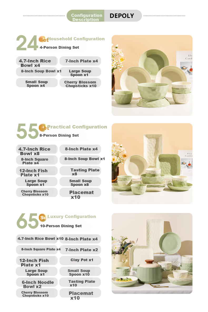 KANGQIN Cream-Colored Bowl And Plate Set, Home Use Underglaze Color High-Value Housewarming Tableware, 4-Person Dining Upgrade Gift Box for Mid-Autumn Festival 9