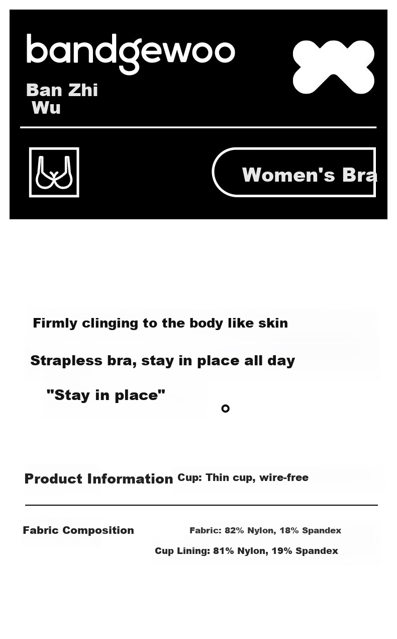 Bandgewoo White Strapless Bra, Non-Slip, Push-Up, Anti-Sagging, Bandeau Style, Invisible, Seamless, Thin Chest Wrap, Detachable Straps 1