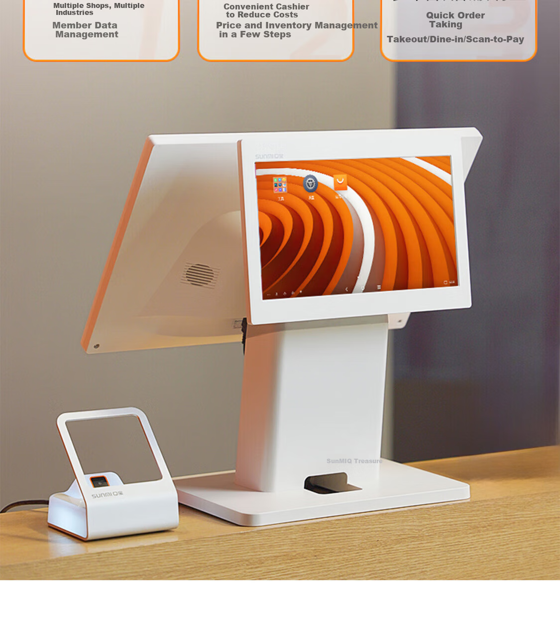 Sunmi Dual-Screen Touchscreen Cash Register, Restaurant Hotpot Snack Shop Retail Convenience Store QR Code Payment, Cash Register System (Main Unit) 2G+8G 2