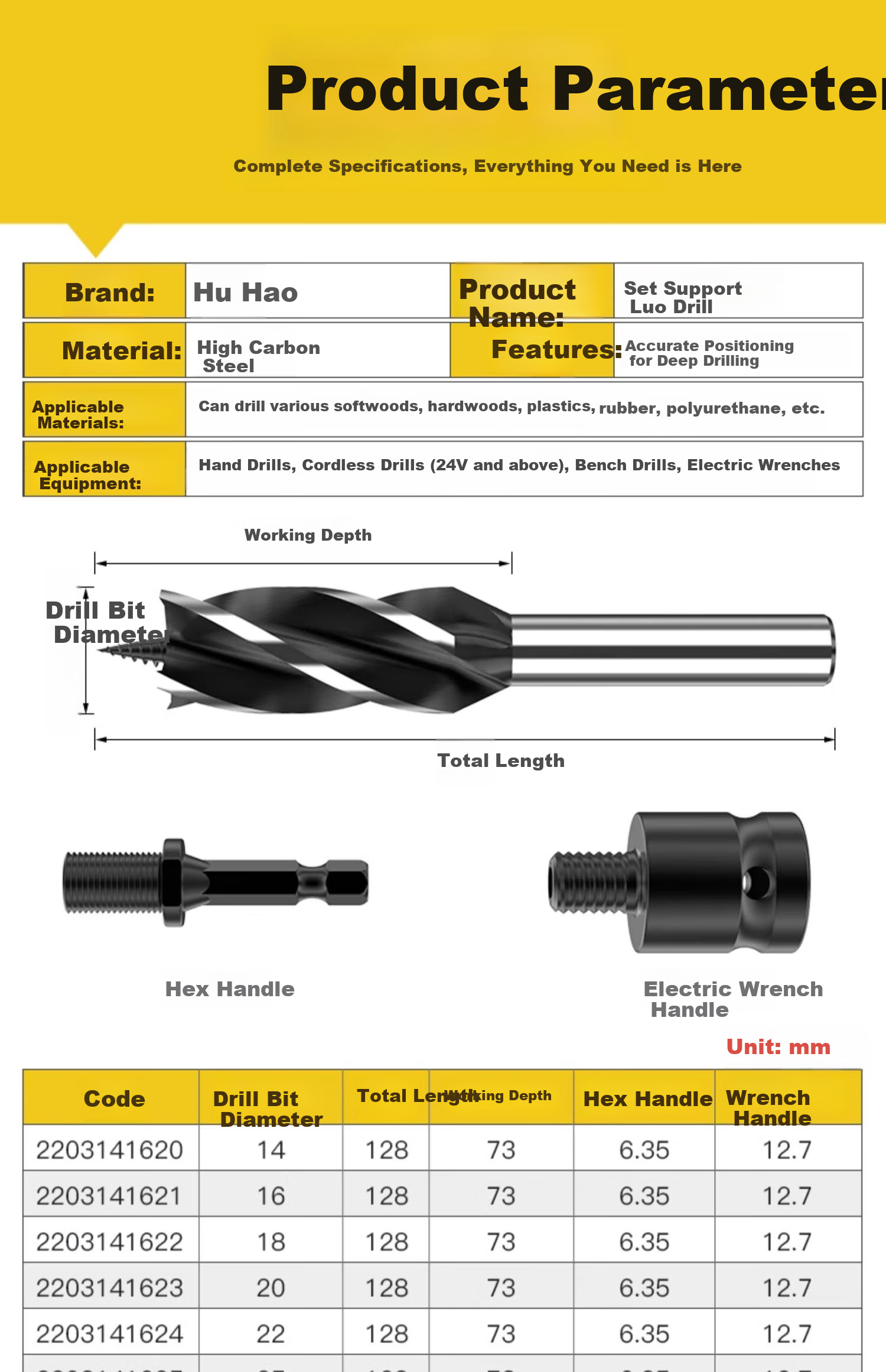 HUHAO Drill Bit Hole Puncher, Plastic And Wood Hole Cutter Tool, Hexagonal Shank Extended Woodworking Drill Bit Set 12