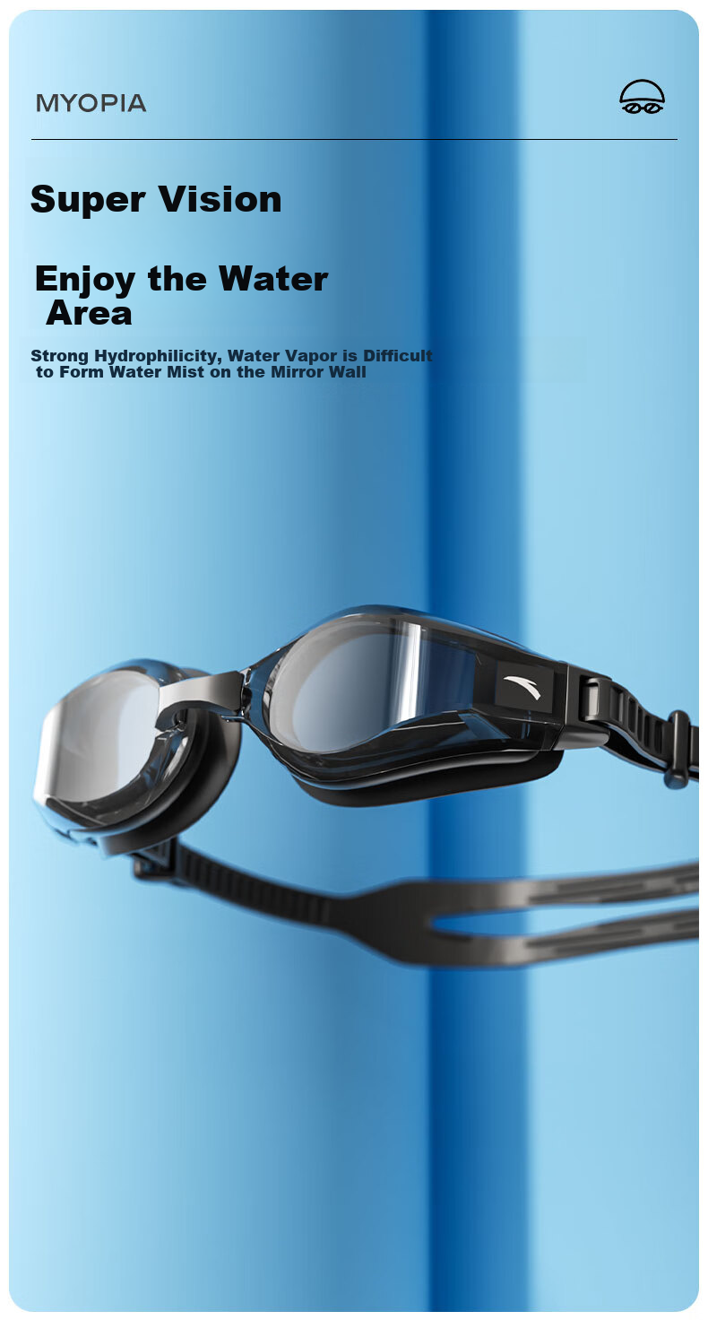 ANTA Men's Swim Trunks Swimming Set with Nearsighted Swimming Goggles And Swim Cap, Flat-Angle Swim Shorts Three-Piece Set Men's Sports Equipment Black 3XL 6