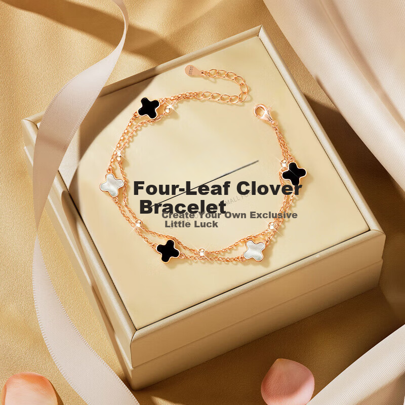 Mini & Yaya 925 Silver Four-Leaf Clover Bracelet, Women's Best Friend Bracelet, Luxurious Niche Valentine's Day Birthday Gift for Girlfriend