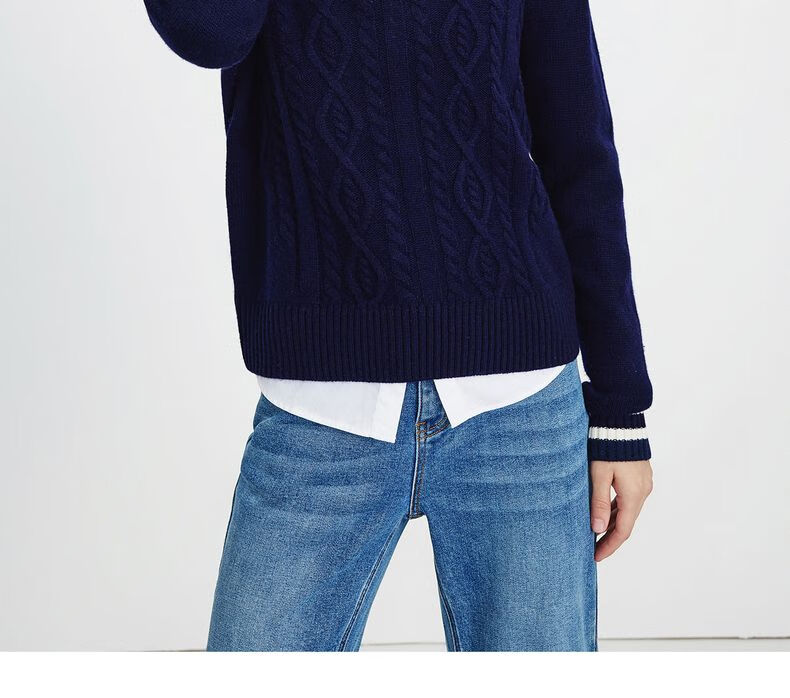 Navikail Italian Small Sailboat Women's Full Wool Commuter Sweater Half-Open Collar Knitwear 2334044501 White L 14