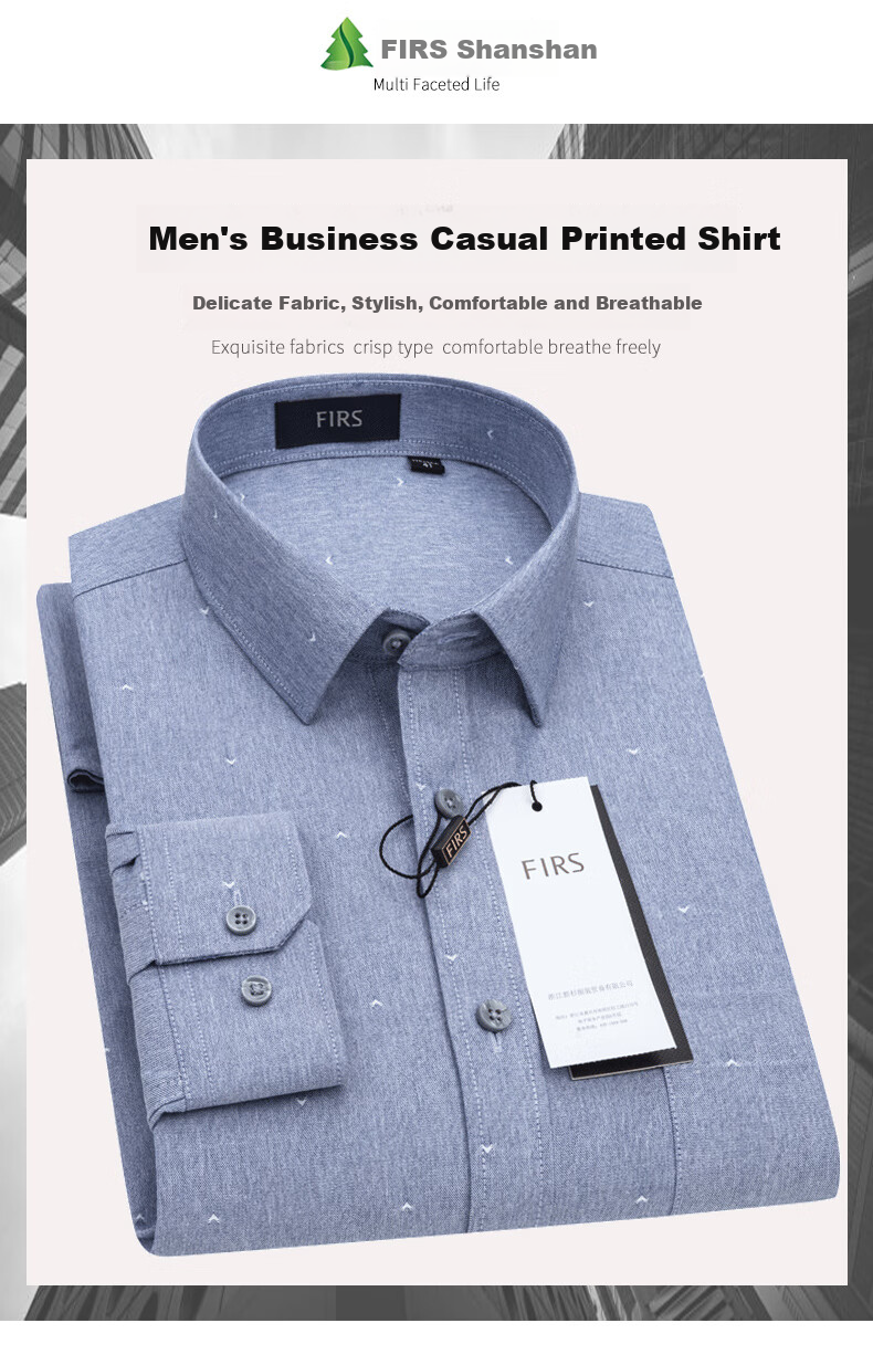 FIRS Long-Sleeve Shirt for Men, Autumn Business Casual Formal Wear, Style 7188-2 Blue (Long Sleeve), Size 38 1