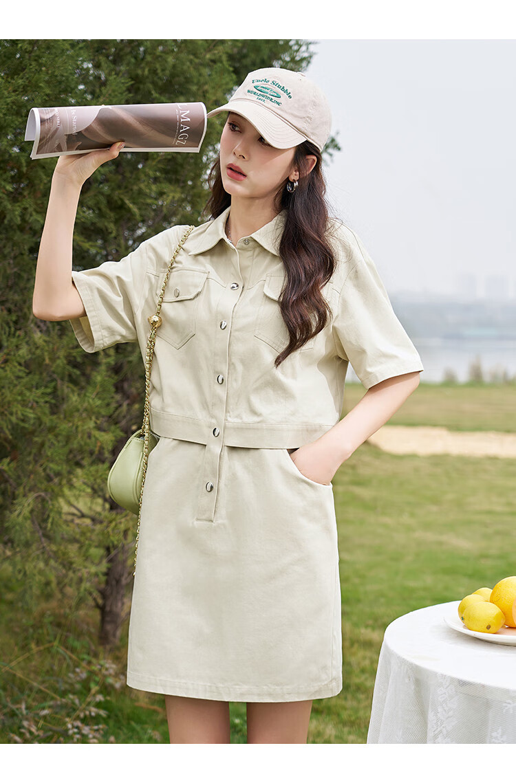 Dme [Academic Style Workwear Dress] Summer Lapel Slimming Elegant Side Slit Comfortable Versatile Dress for Wome 9