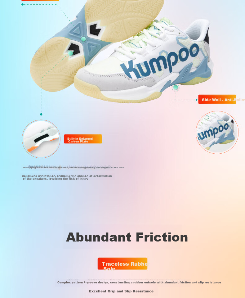 KUMPOO Badminton Shoes, Non-Slip, Wear-Resistant, Anti-Twist, Shock-Absorbing, Lightweight, Breathable, Professional Sports Shoes KH-G76 White-Gray Size 37 8