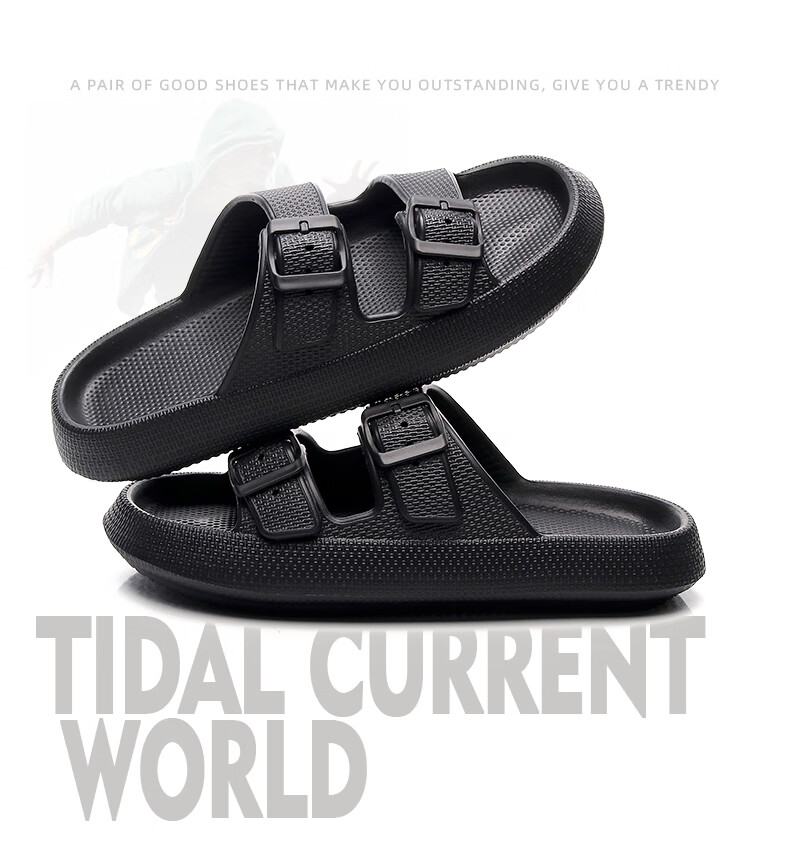 GUOLUOFEI Summer Men's Outdoor Thick Sole Slip-On Anti-Slip Beach Sandals Black Size 42-43 3