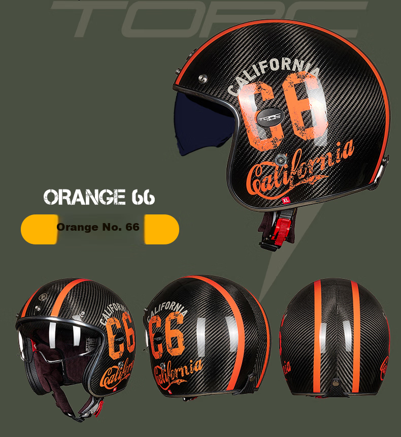 TORC Retro Helmet T587 Carbon Fiber 3/4 Helmet Motorcycle Helmet for Men And Women All Seasons Transparent Carbon Fiber XL 11