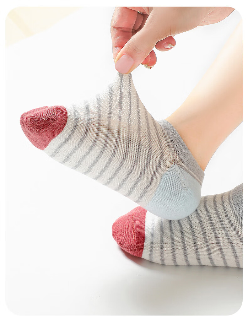 Langsha 5 Pairs Children's Socks Girls Summer Thin Breathable Short Cotton Mesh Invisible Boat Socks for Kids 5