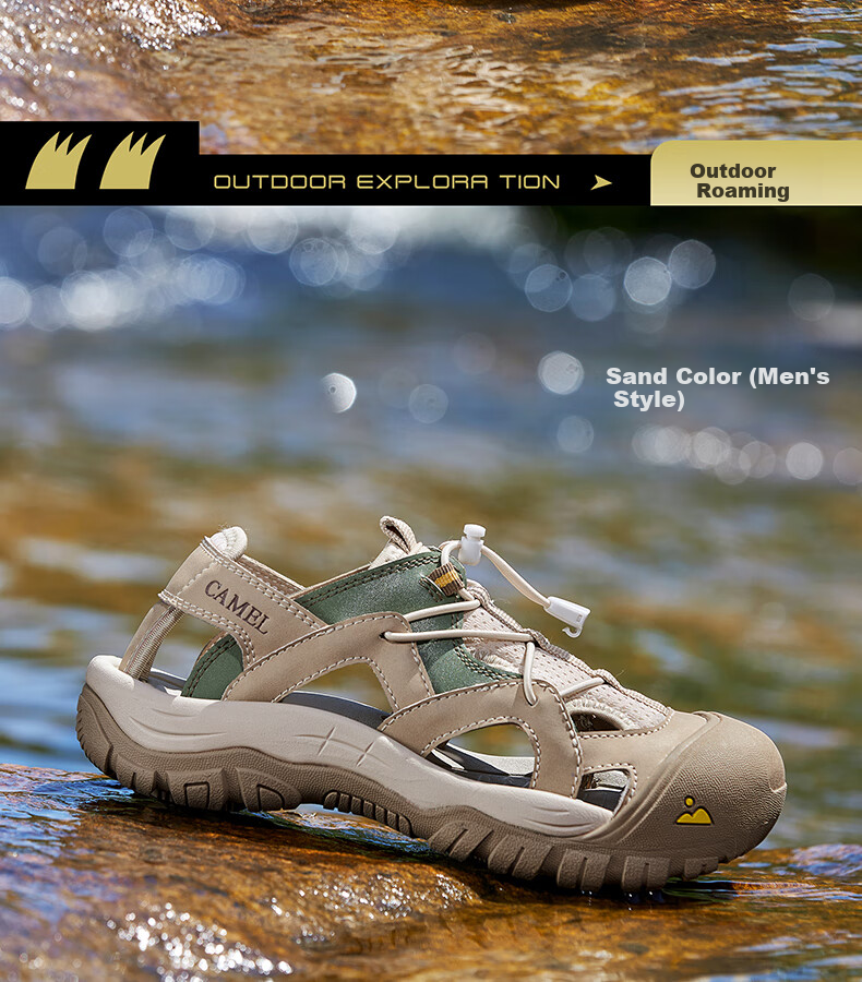 CAMEL Breathable Mesh Water-Repellent Anti-Collision Closed-Toe Urban Outdoor Sports Sandals for Men, G14M396625, Sand Color, Size 40 9