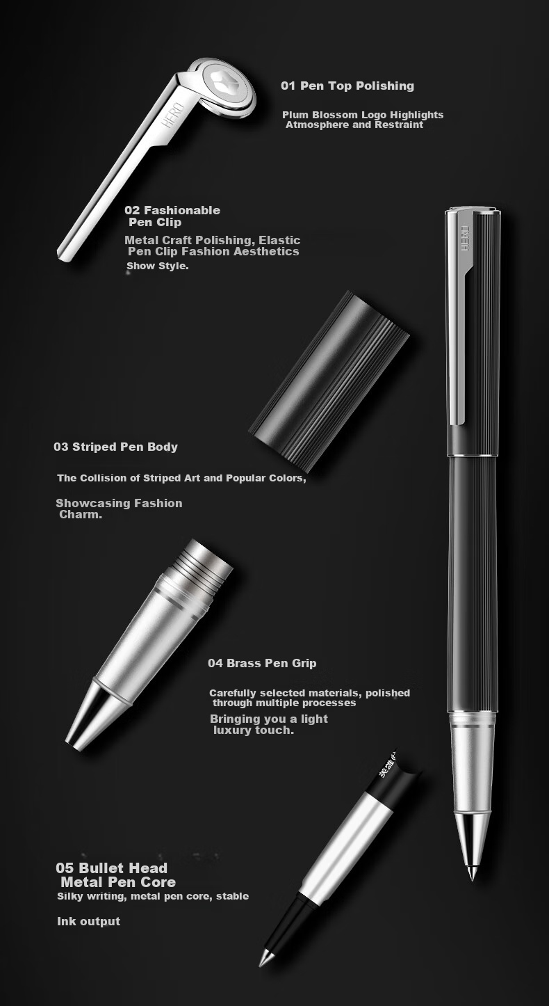 HERO Signature Pen Premium Edition, Ballpoint Pen for Leaders And Teachers, Business Men's Luxury High-End Gift, Birthday Present, Light Shadow Black Ink Refill Gift Box 3
