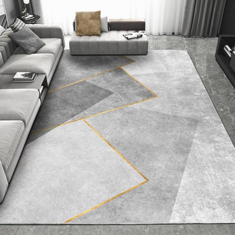 MOON TIME Crystal Velvet Living Room Carpet, Dirt-Resistant Non-Slip Easy-Care, Luxurious Gold Thread, Simple Gray, 200*300cm