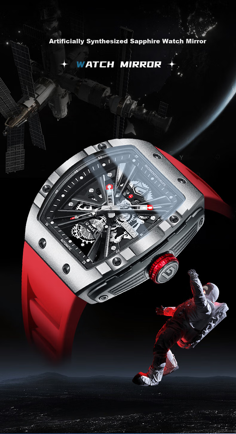GEYA National Brand Watch, Men's Barrel-Shaped Skeleton Fully Automatic Mechanical Watch, Birthday Gift for Me 5