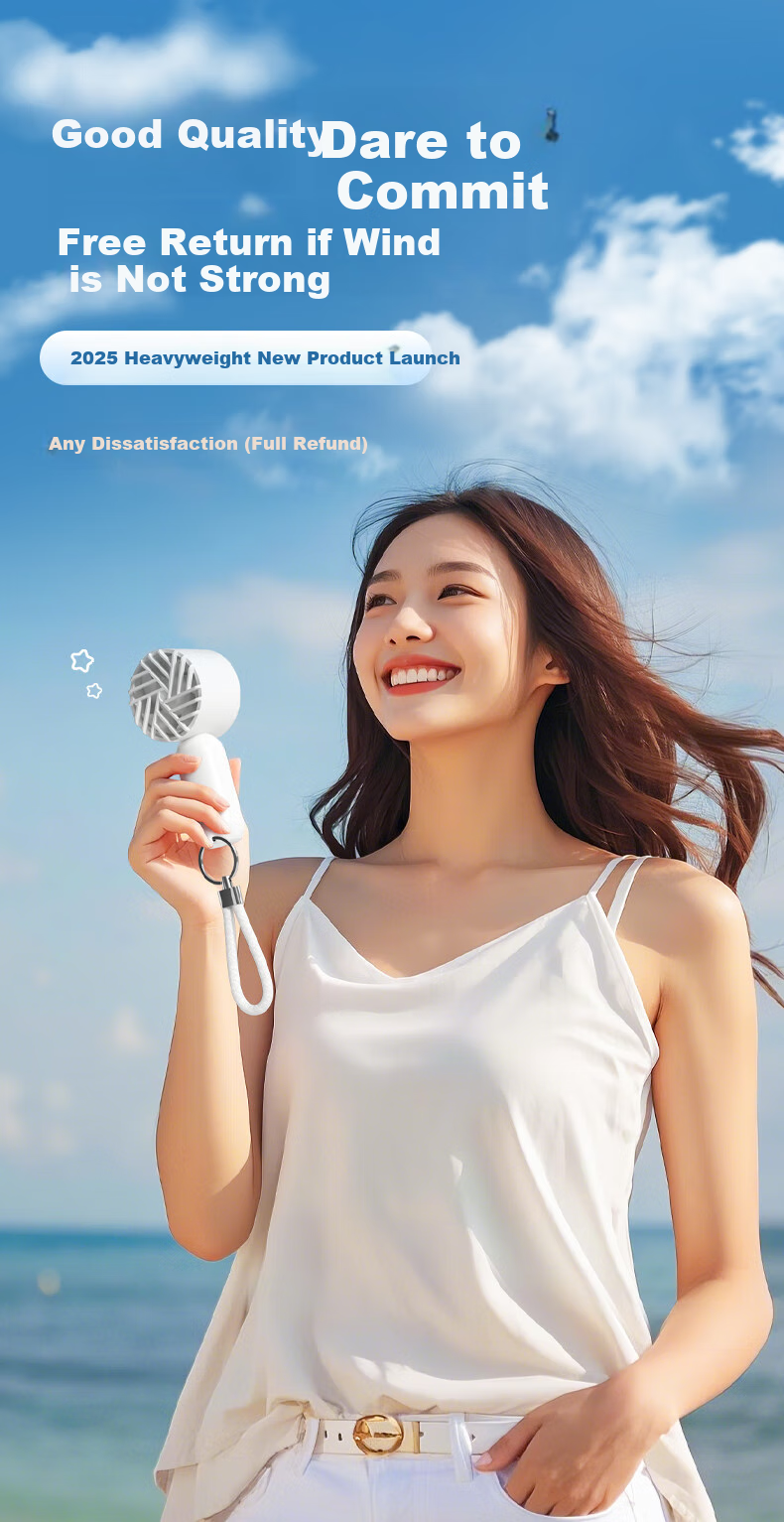 Jinlongxing [Turbo Wind Concentration] Handheld Mini Portable Fan with Long Battery Life, Quiet Operation, Lanyard, And Compact Desktop Design - Blue 2