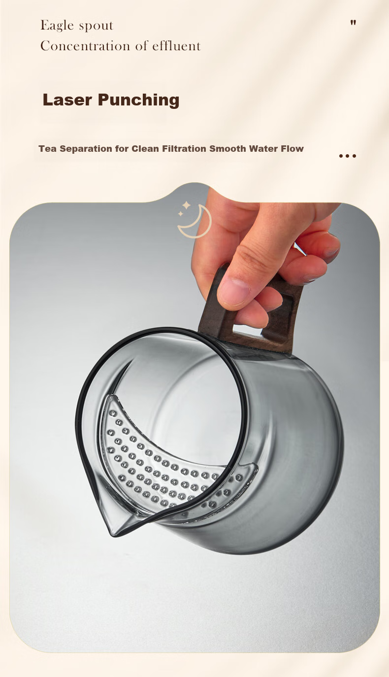 YIHUTEA Fair Cup Glass Teapot, Crescent-Shaped Filter, Specialized Tea Accessory for Green Tea, Glass Tea Divider with Tea Strainer 7