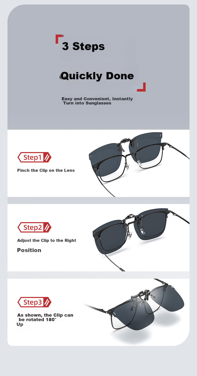 CHAINGO Clip-On Sunglasses for Nearsighted People, Flip-Up Polarized Sunglasses, Portable High-Definition Outdoor UV Protection Driving Glasses for Me 7