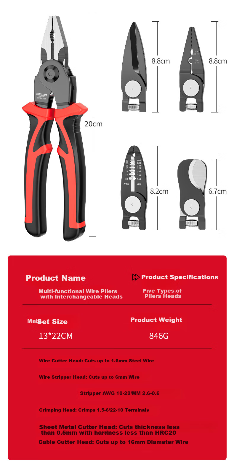 DELIXI Multi-Functional Pliers Set: Wire Cutters, Cable Strippers, Electrician's Pliers, Line Cutters, And Wire Crimpers 13