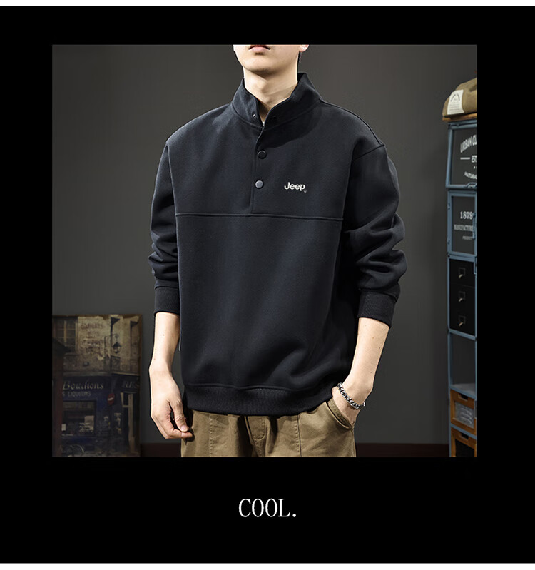 JEEP Men's Sweatshirt, Spring And Autumn Heavy Embroidery Base Layer, Casual Trendy Top for Men, Black, Size L 6