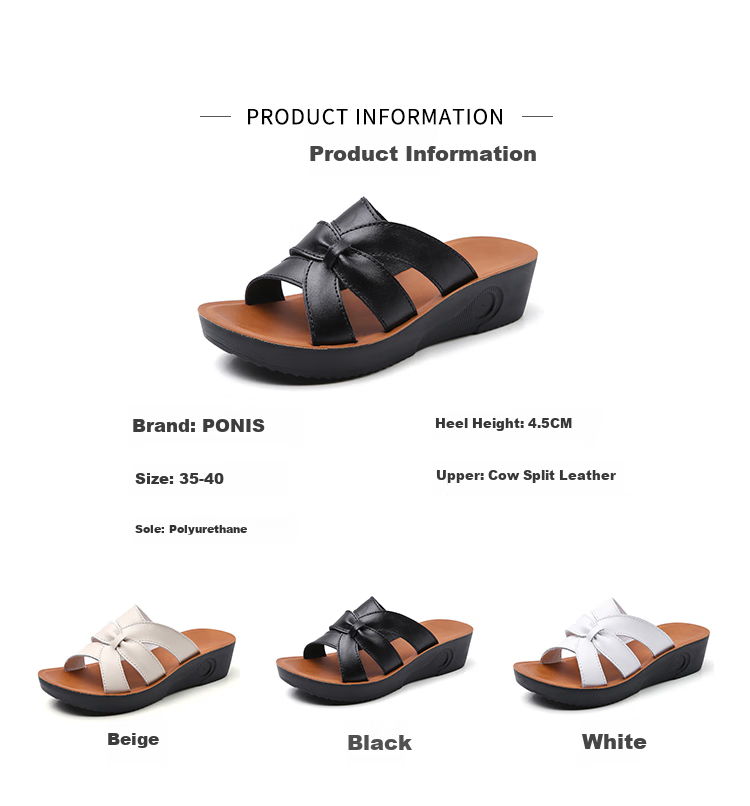 Pounise Women's Fashionable Wedge Sandals, Comfortable Versatile Open-Toe Thick-Soled Mom Slippers PDX-0520 White 35/225(1.5) 3
