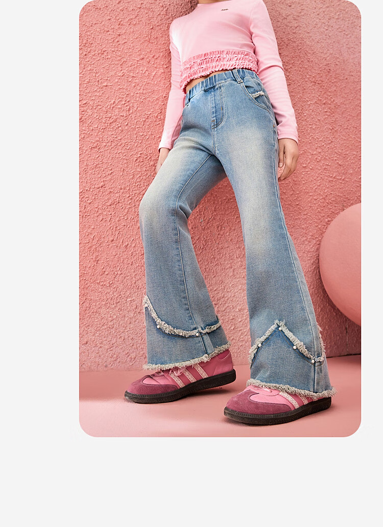 ASK JUNIOR Children's Clothing, Girls' Autumn Pants, Retro Denim Trousers, Long Pants with Slight Gradient, Casual Pants, Blue, Size 160 4