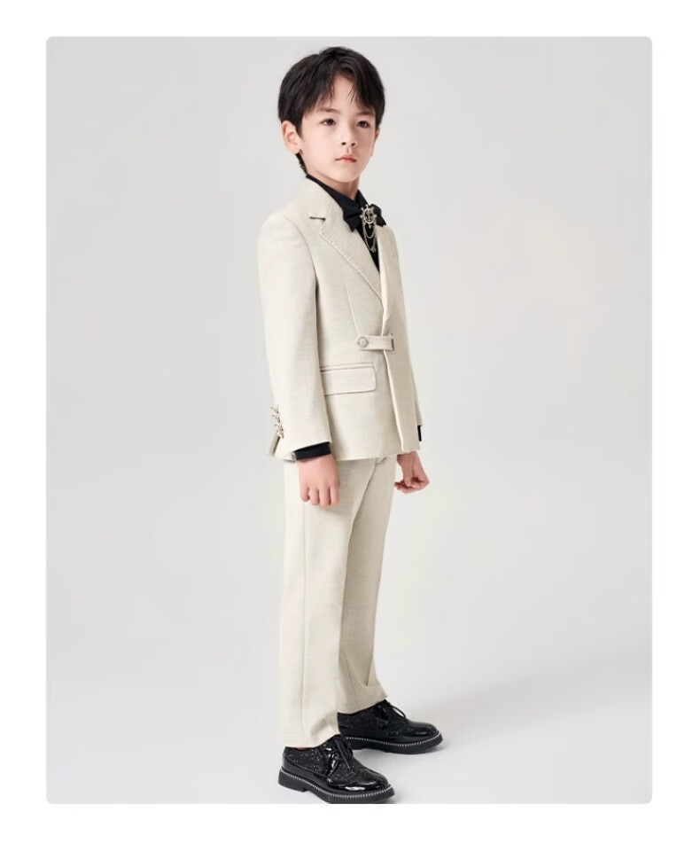 Romon Kids Suit Set Flower Boy Piano Performance Host Tuxedo Boys First Birthday Suit Off-White 160 12