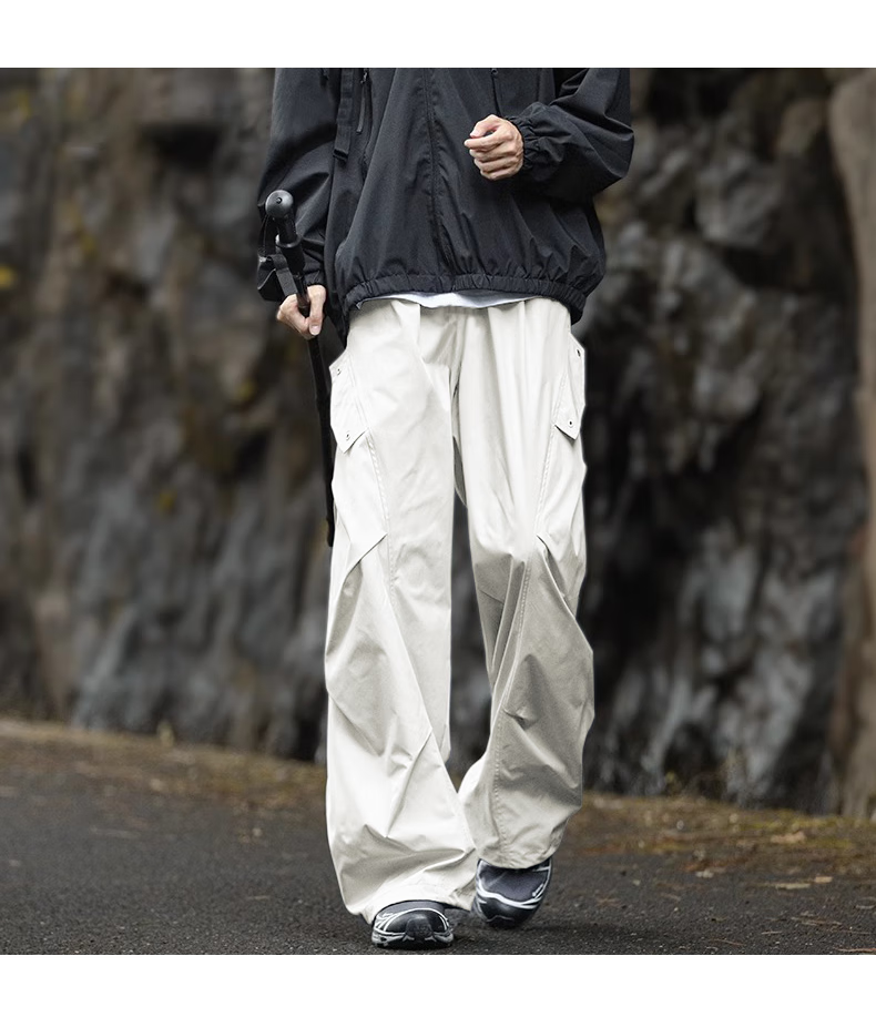 Dingfengbaoluo American-Style Outdoor Paratrooper Cargo Pants for Men, Loose-Fitting Casual Wrinkle Design Long Trousers for Summer, XP01 Beige 2XL 23