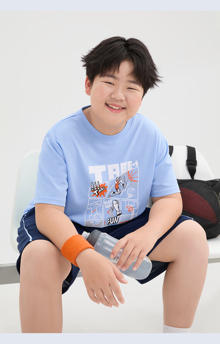 Little Pig Tony Boys Summer Sports Quick-Dry Mesh Breathable Short Sleeve Two-Piece Set for Chubby and Older Kids 22