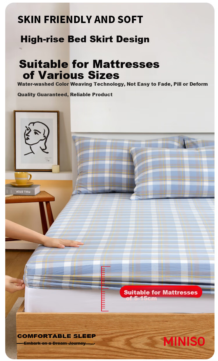 MINISO Class A 100% Pure Cotton Fitted Sheet, 1.5x2 Meters, All-Cotton Bed Cover, Full Coverage Mattress Protector, Bed Cover 2