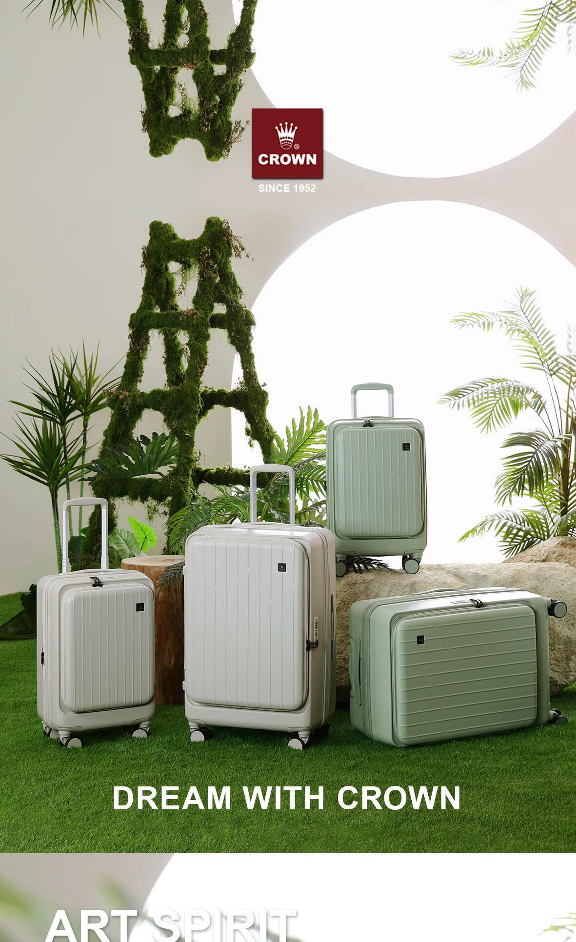 CROWN Suitcase, Front-Opening Lid, Business Trolley Case, Large Capacity Travel Luggage, CF5502 Beige Gray, 26 Inches 1