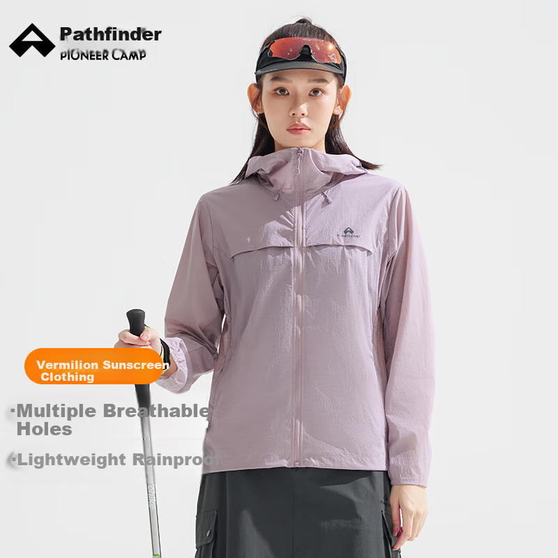 Pioneer Camp Zhuque Sun Protection Jacket for Women, Summer Outdoor Breathable UV-Resistant Hooded Original Yarn Sun Protection Clothing, Lightweight Outer Coat