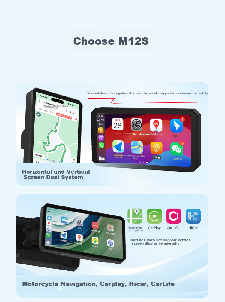 Tupozhe M12S-204 (Main Unit + Dual Cameras + Radar) Motorcycle Dash Cam, Horizontal And Vertical Screen, Tire Pressure Monitoring, Intelligent Radar Car System, Carplay Navigation Device 2