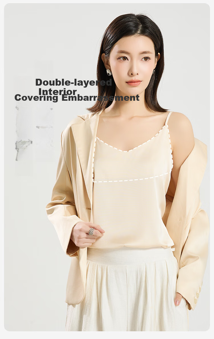 Dushiliren Women's White Camisole, Beautiful Back Design, Faux Silk Top, Spring And Summer Satin Slim-Fit Blouse, Inner Wear for Suits, Seamless Undershirt 6