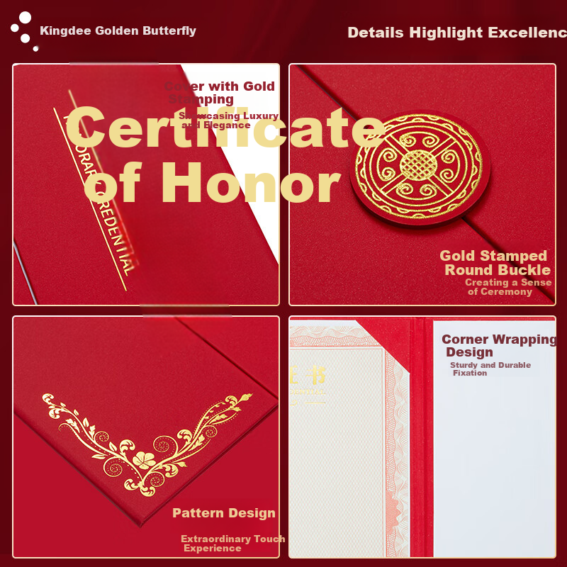 Kingdee Single Book 12K Honor Certificate Tri-Fold Design, Exquisite Gold-Stamped Blue Award Certificate for Recognition, Office Stationery