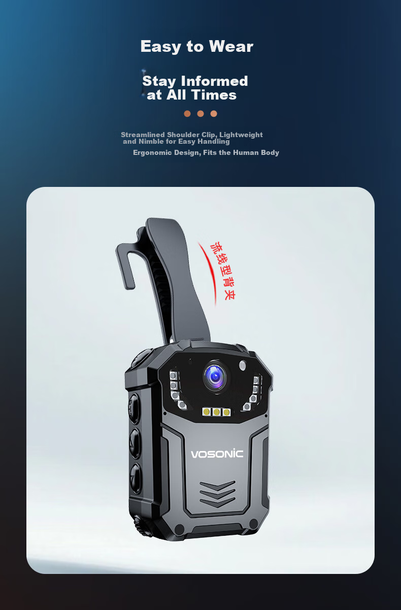 VOSONIC D6-E Law Enforcement Body Camera, 1440P High-Definition, Infrared Night Vision, Strobe Light, Portable Video And Audio Recording, 64GB 5
