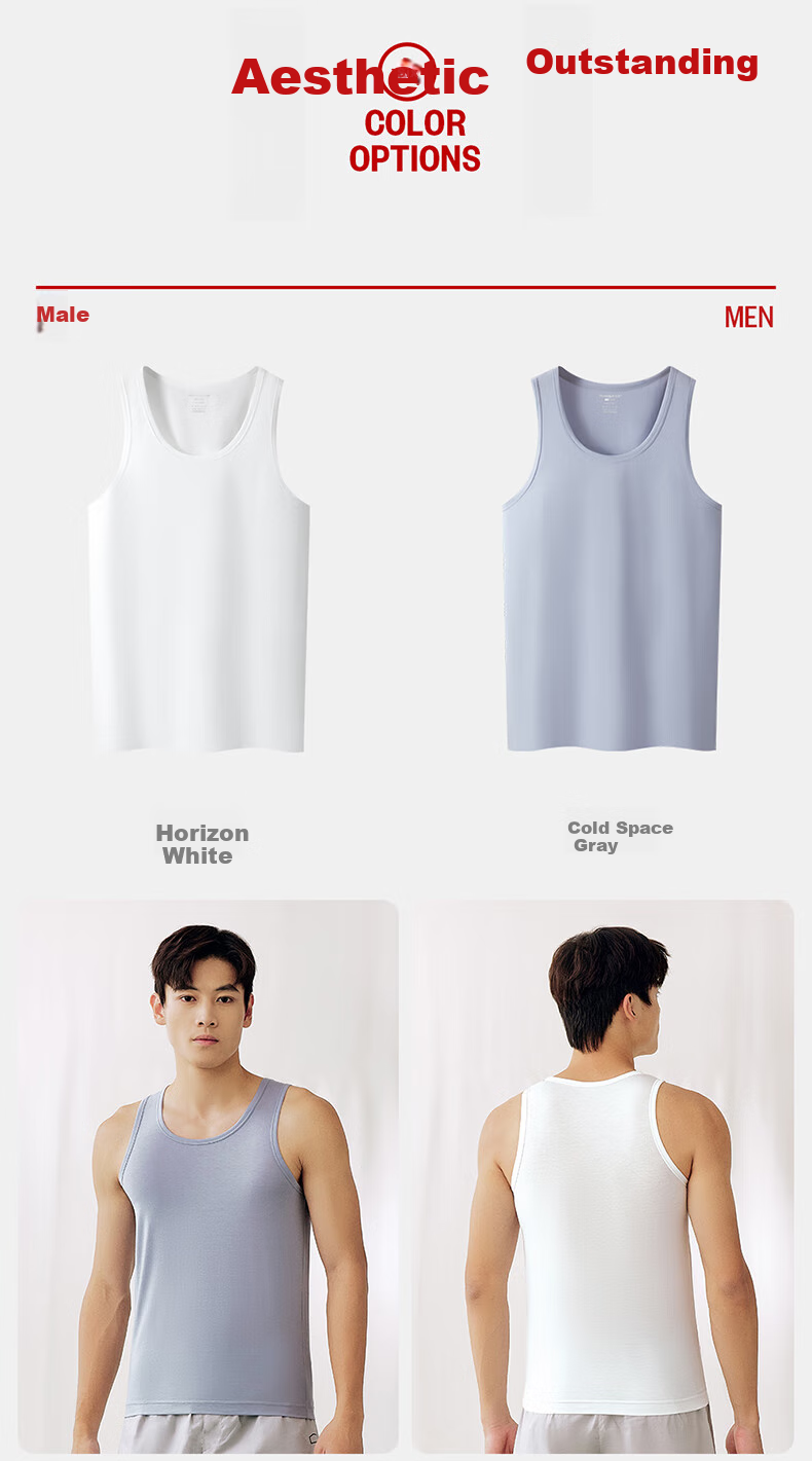 THREEGUN Men's Vest [Craftsmanship Series] 80s High-Count Long-Staple Cotton Antibacterial Mite-Resistant Crew Neck Sleeveless Sports Base Layer Shirt 11