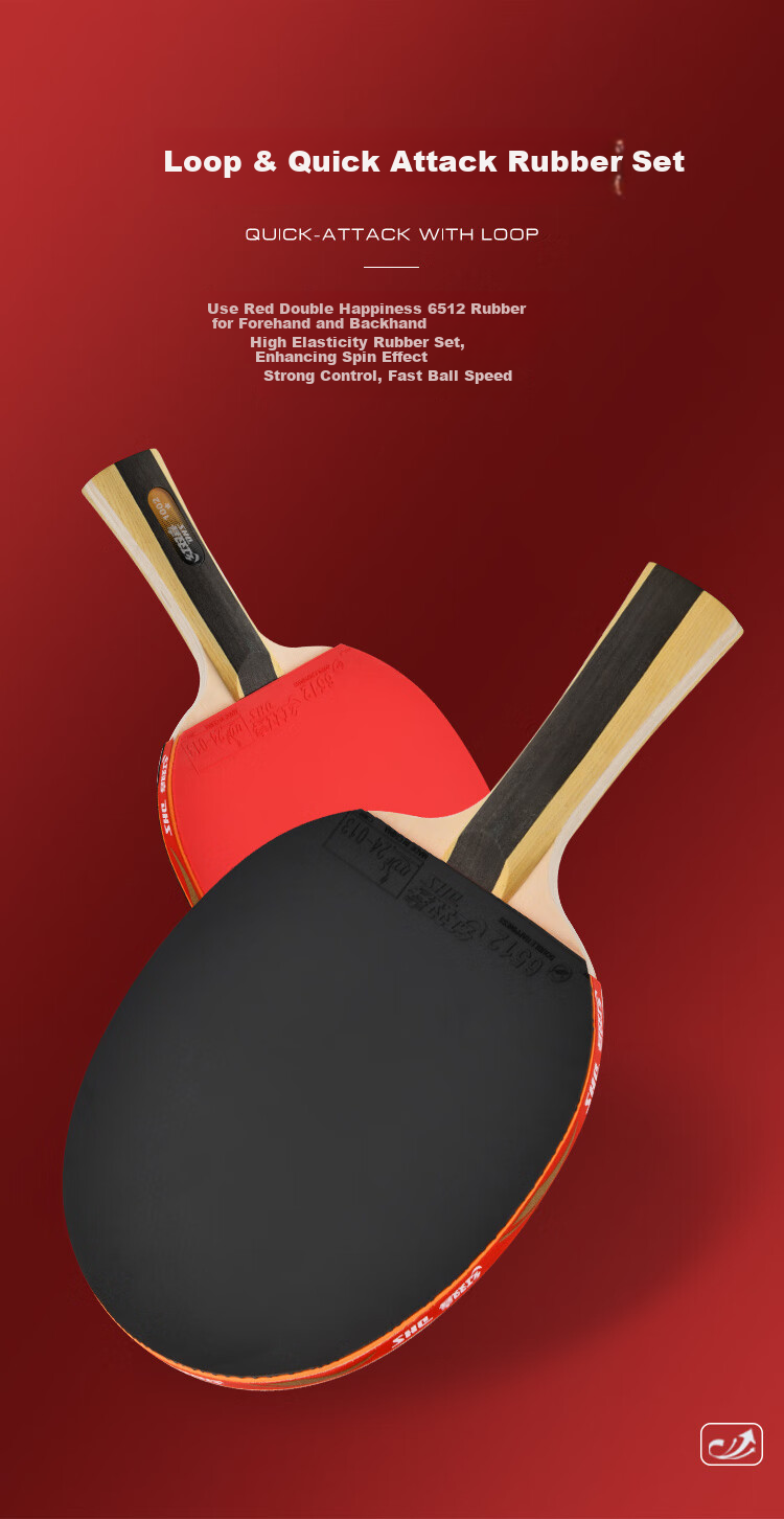 DHS Table Tennis Paddle, Professional 3-Star (Penhold Grip), Two Paddles Per Set, Double-Sided Reverse Rubber, Includes Racket Case, H3002 3