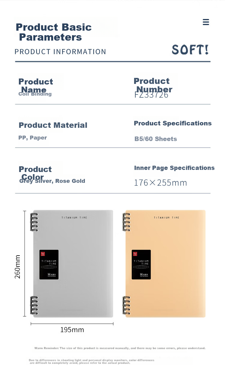 Fizz Stationery B5/60 Sheets/10 Holes Detachable Spiral-Bound PP Cover Notebook, Journal, Planner, Diary, Study Book Rose Gold FZ33726 5