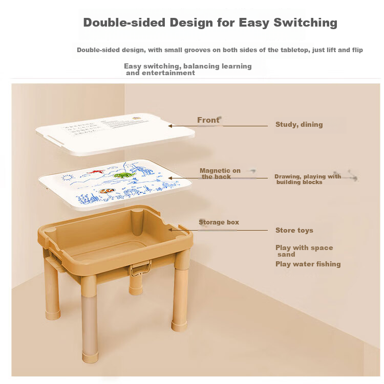 SPACE SAND Children's Multifunctional Toy Learning Table, Sand Tray Desk, Boys And Girls 6-Jin+ Study Desk Set, Birthday Gift 9