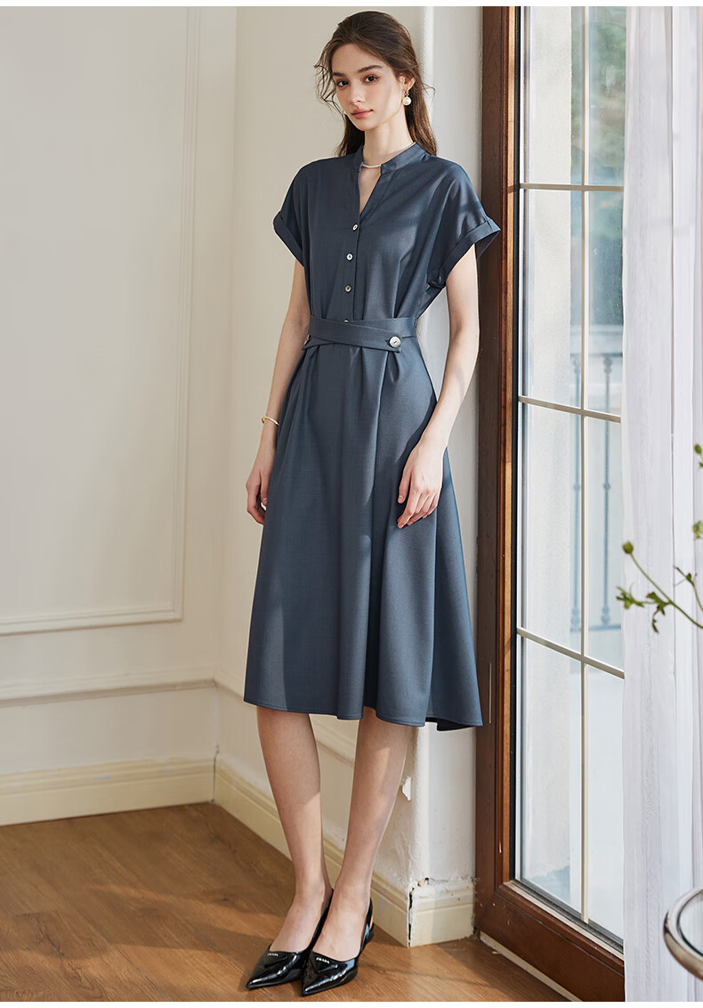 ROEYSHOUSE Women's Premium Flared Dress Summer Elegant Commuter Slim Casual Dress 10222 Dark Blue L 4