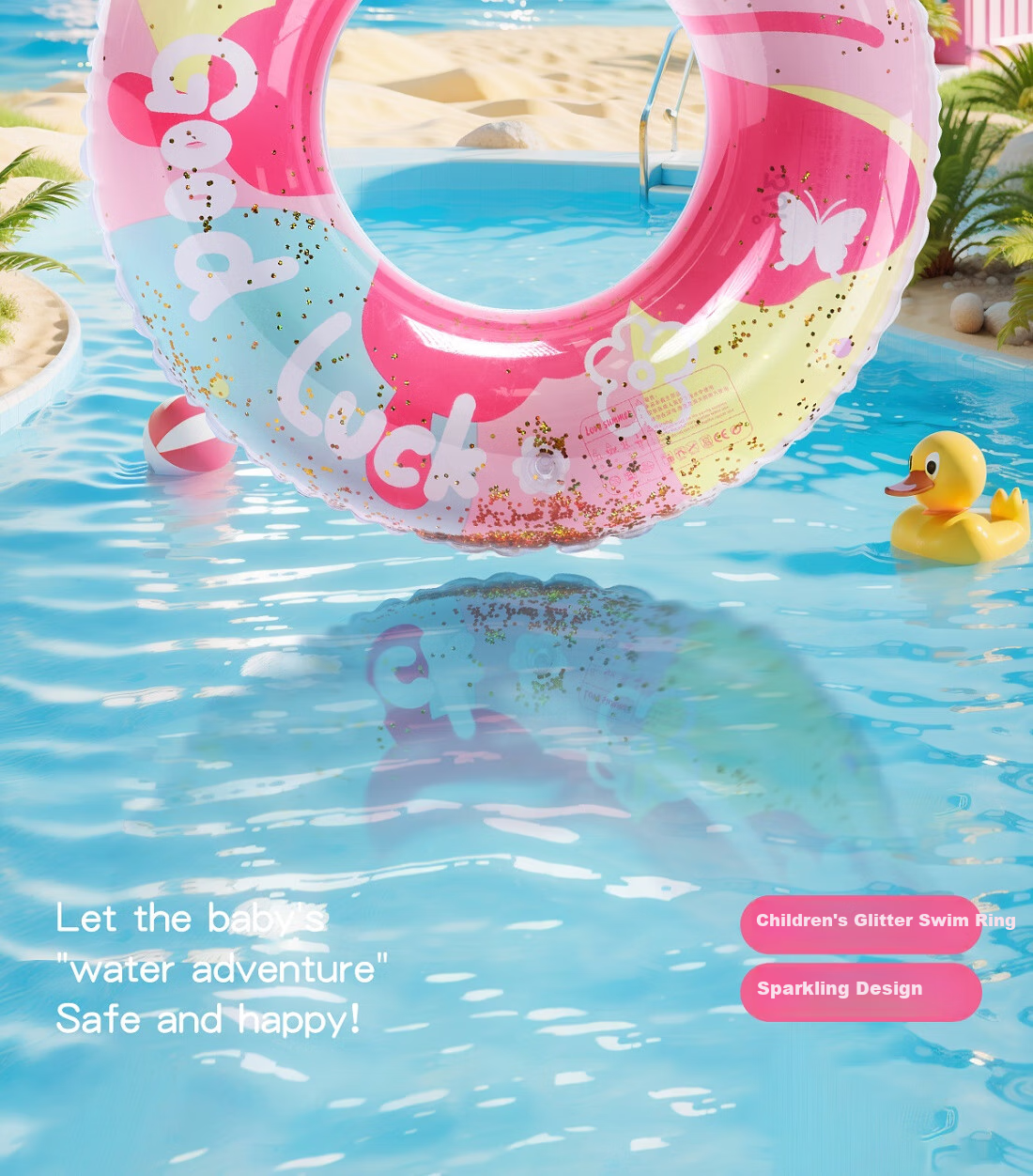 361° Children's Swimming Ring, for Boys And Girls, Anti-Rollover, Suitable for Beginners And Toddlers, Cute Underarm Design, Inflatable, Summer Pink 1
