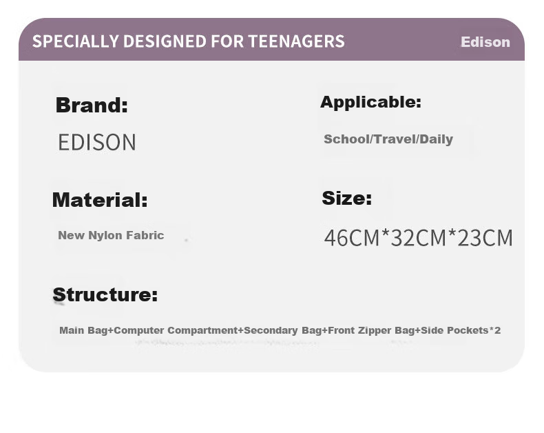 Edison Inventor Backpack for Middle And High School Students, Grades 3-6, Large Capacity Lightweight Double Shoulder Bag for Boys And Girls, Model 2533-2, Black 5