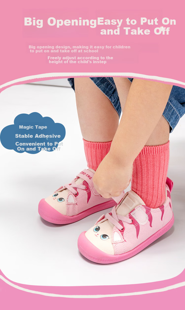 Kids.ing Cadixing Girls' Canvas Shoes, Toddler Baby Shoes, Cat Cartoon Children's Spring And Autumn Kindergarten Sneakers, Pink, Size 29 3