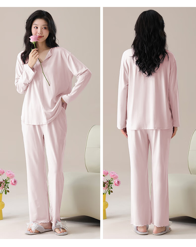 Yalu Women's Pajamas with Built-In Bra Pads, Autumn Long-Sleeve Long Pants, Loose-Fitting Pullover Loungewear, Comfortable And Suitable for Outdoor Wear 8