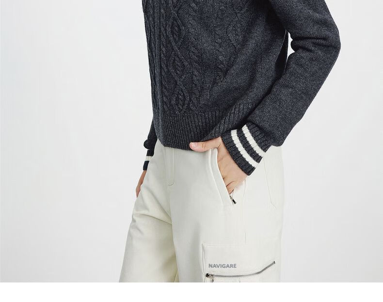Navikail Italian Small Sailboat Women's Full Wool Commuter Sweater Half-Open Collar Knitwear 2334044501 White L 26